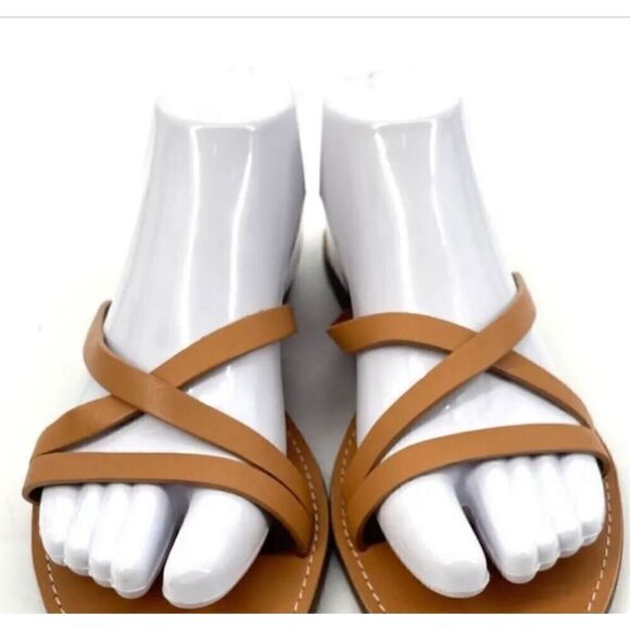 Madewell The Boardwalk Skinny Strap Slide Sandals Leather Size 9 Open Toe Tan - Picture 6 of 6